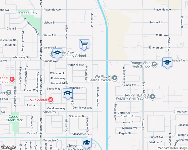 map of restaurants, bars, coffee shops, grocery stores, and more near 2261 Murrieta Road in Perris