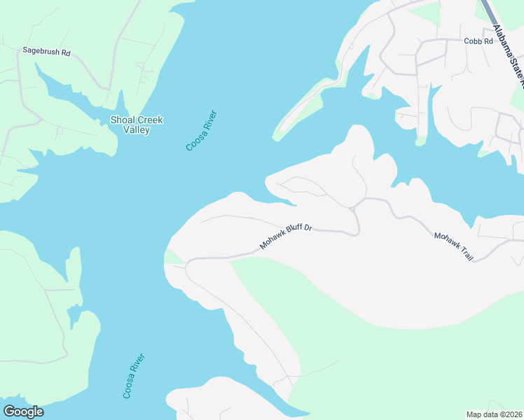 map of restaurants, bars, coffee shops, grocery stores, and more near 102 Boulder Point Lane in Ohatchee