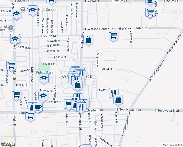 map of restaurants, bars, coffee shops, grocery stores, and more near 14 Camelback Avenue South in Carson