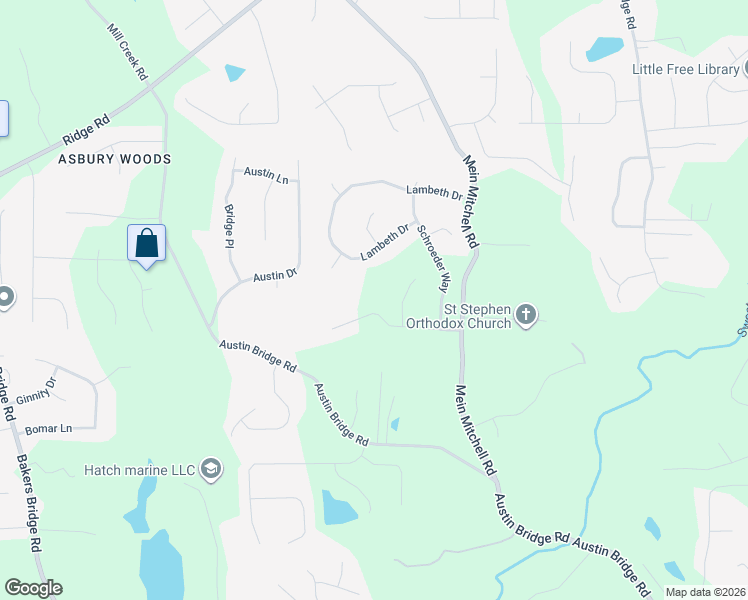 map of restaurants, bars, coffee shops, grocery stores, and more near 237 Asbury Lane in Hiram