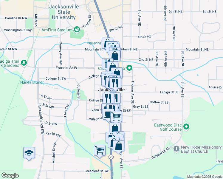 map of restaurants, bars, coffee shops, grocery stores, and more near in Jacksonville