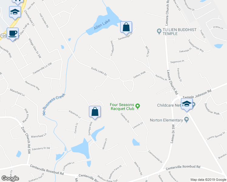 map of restaurants, bars, coffee shops, grocery stores, and more near 3592 Galdway Drive in Snellville