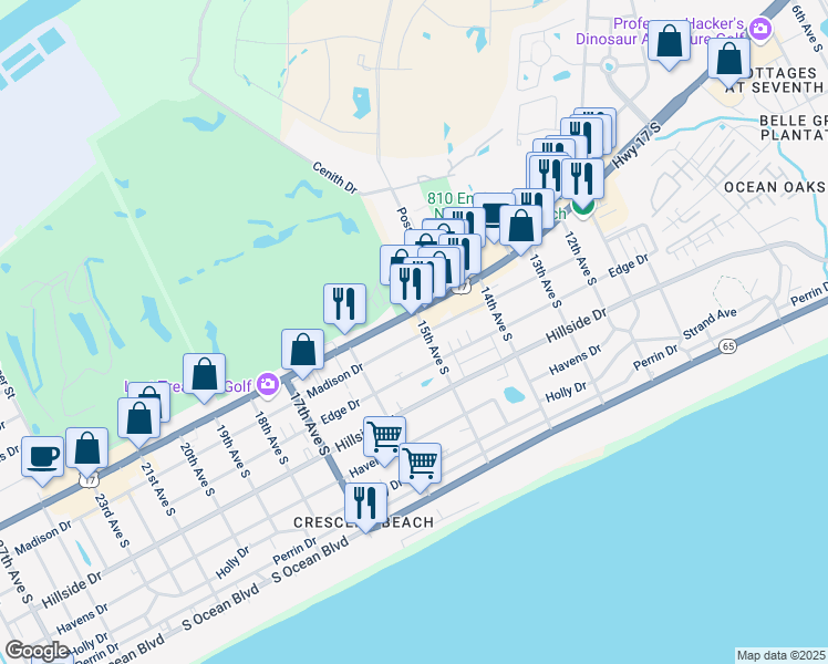 map of restaurants, bars, coffee shops, grocery stores, and more near 1520 Highway 17 South in North Myrtle Beach