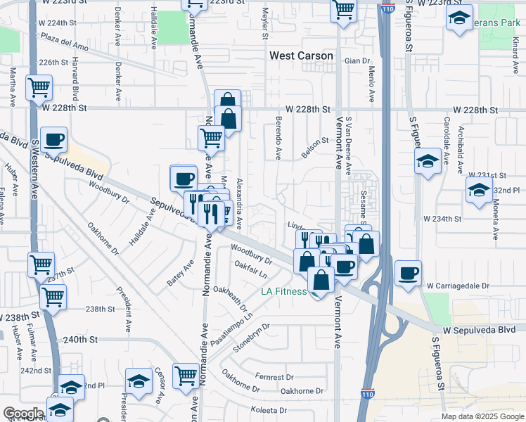 map of restaurants, bars, coffee shops, grocery stores, and more near 23316 Marigold Avenue in Torrance