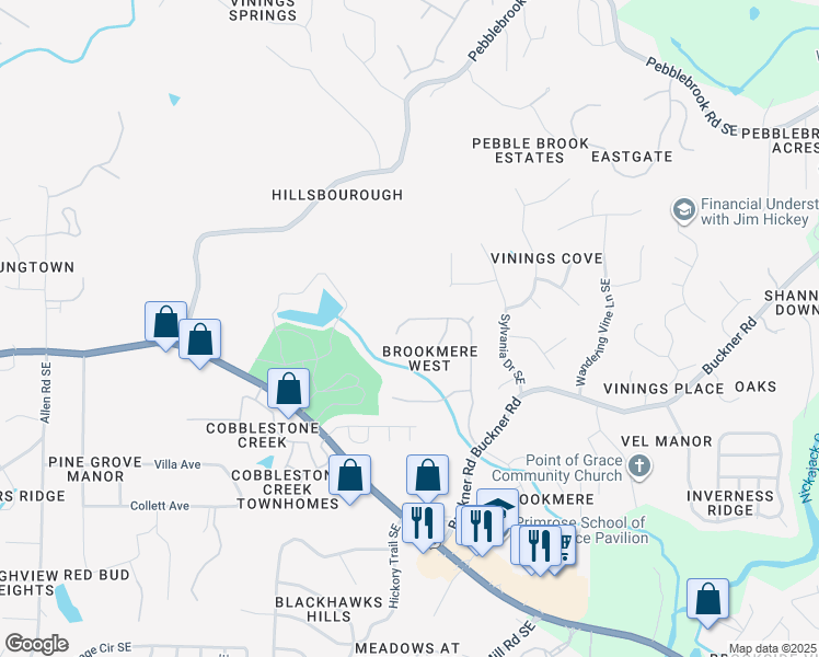 map of restaurants, bars, coffee shops, grocery stores, and more near 5831 Buckner Creek Drive Southeast in Mableton