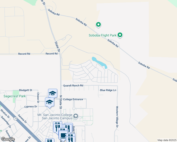 map of restaurants, bars, coffee shops, grocery stores, and more near 21100 State Street in San Jacinto
