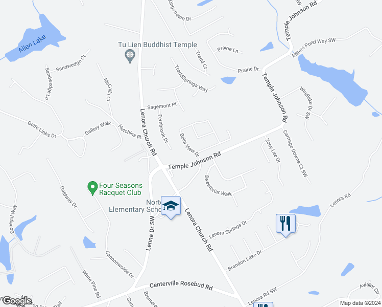 map of restaurants, bars, coffee shops, grocery stores, and more near 4122 Bella View Drive in Snellville