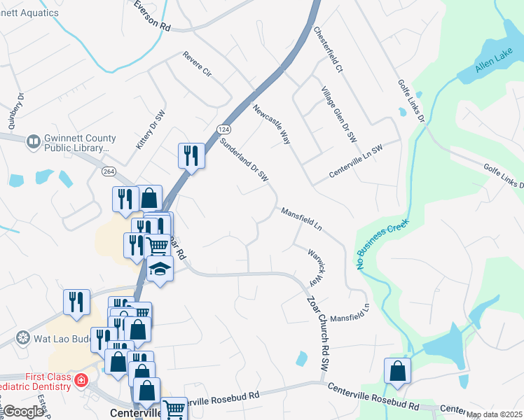 map of restaurants, bars, coffee shops, grocery stores, and more near 3357 Sunderland Drive Southwest in Snellville