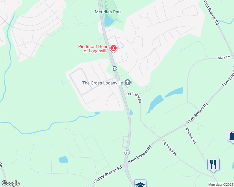 map of restaurants, bars, coffee shops, grocery stores, and more near 814 Kaitlyn Drive in Loganville