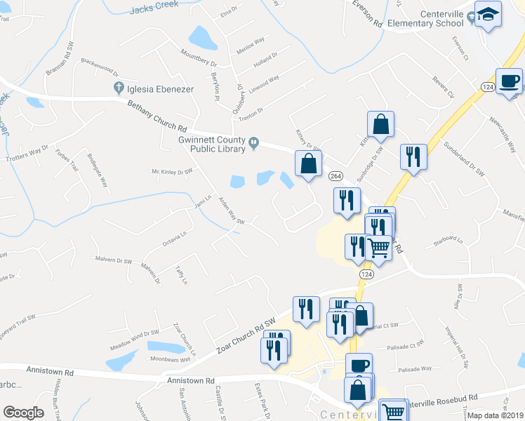 map of restaurants, bars, coffee shops, grocery stores, and more near 3909 Prestwick Court in Snellville