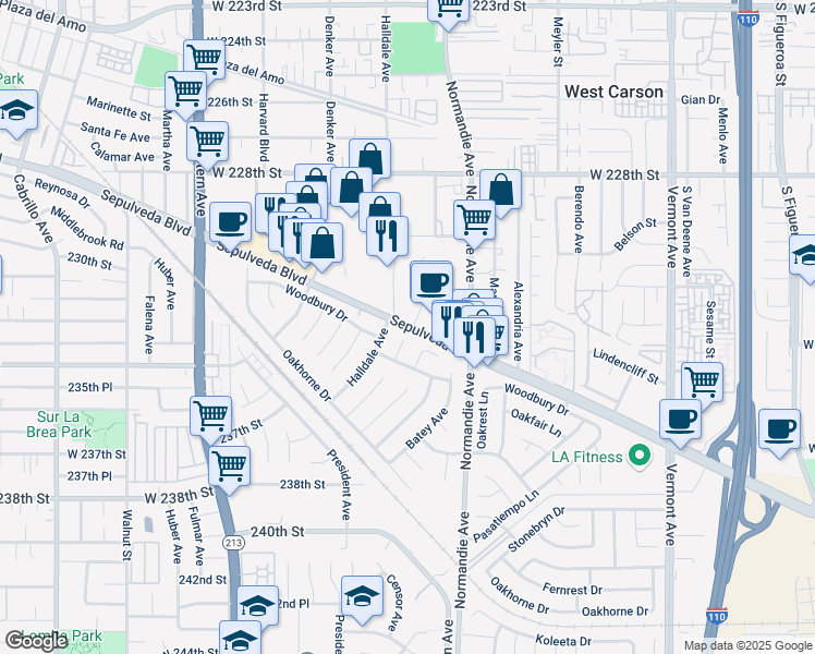 map of restaurants, bars, coffee shops, grocery stores, and more near 1313 Sepulveda Boulevard in Torrance