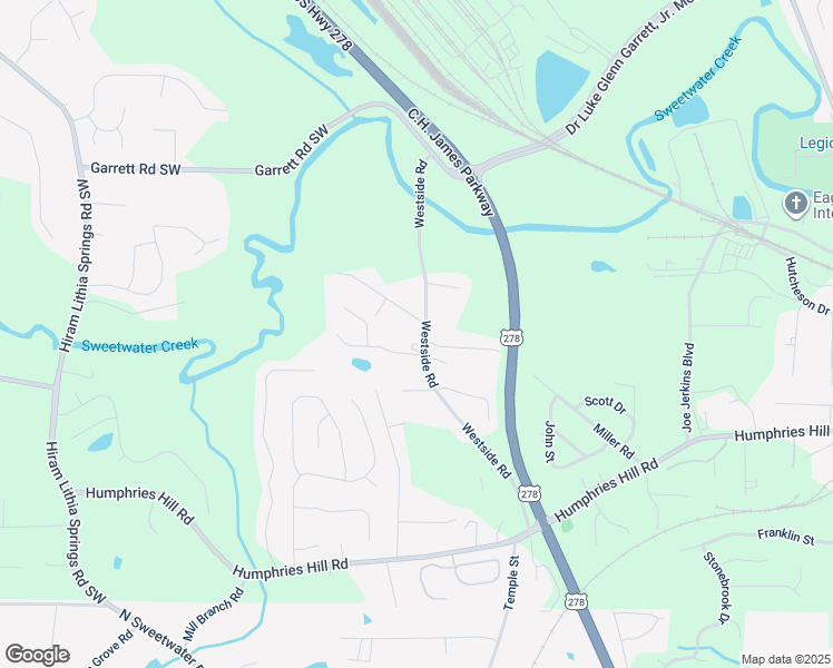 map of restaurants, bars, coffee shops, grocery stores, and more near 5750 Westside Road in Austell
