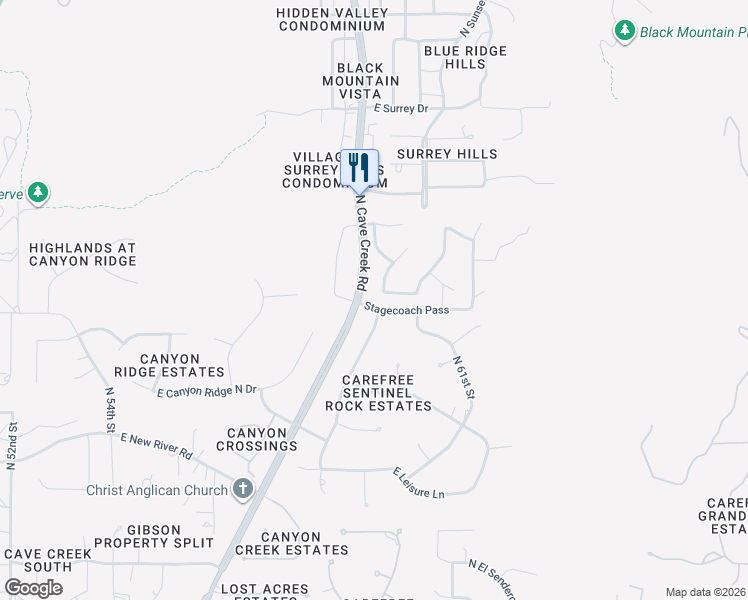 map of restaurants, bars, coffee shops, grocery stores, and more near 36360 North 58th Street in Cave Creek