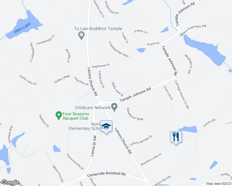 map of restaurants, bars, coffee shops, grocery stores, and more near 4142 Bella View Drive in Snellville