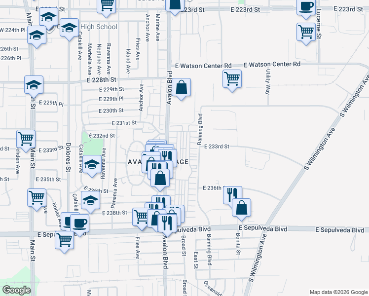 map of restaurants, bars, coffee shops, grocery stores, and more near 28 Paradise Valley North in Carson