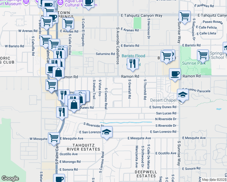 map of restaurants, bars, coffee shops, grocery stores, and more near 967 East Camino Parocela in Palm Springs