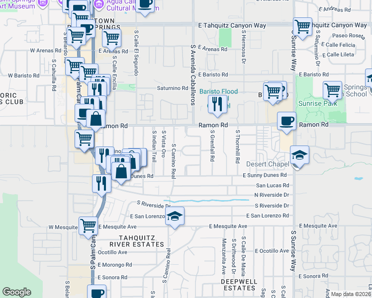 map of restaurants, bars, coffee shops, grocery stores, and more near 967 East Camino Parocela in Palm Springs