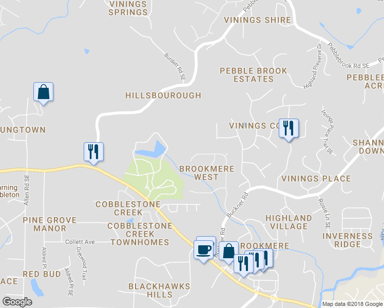 map of restaurants, bars, coffee shops, grocery stores, and more near 5815 Buckner Creek Drive Southeast in Mableton