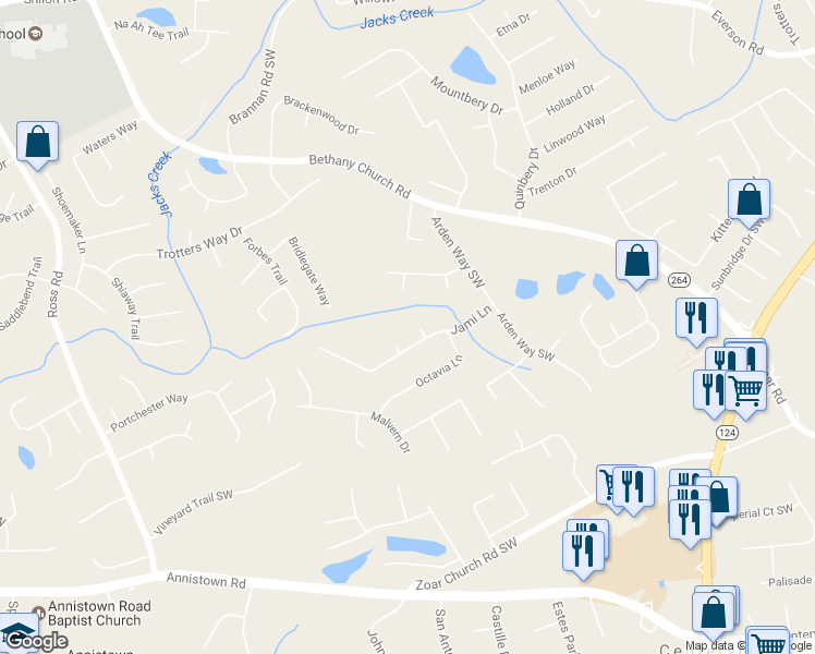 map of restaurants, bars, coffee shops, grocery stores, and more near 3053 Jami Ct in Snellville