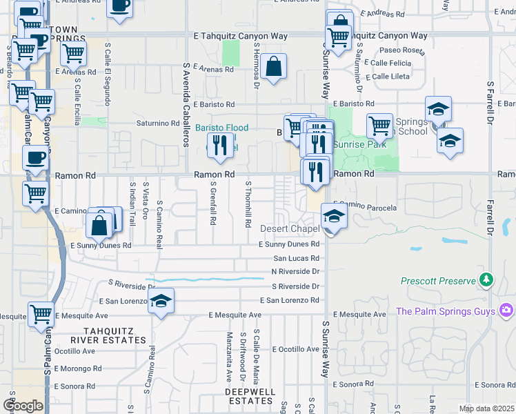 map of restaurants, bars, coffee shops, grocery stores, and more near 1376 Camino Amapola in Palm Springs