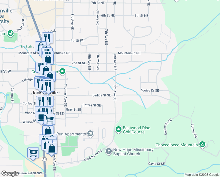 map of restaurants, bars, coffee shops, grocery stores, and more near 213 8th Avenue Southeast in Jacksonville