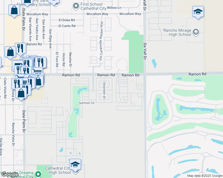 map of restaurants, bars, coffee shops, grocery stores, and more near 69801 Ramon Road in Cathedral City