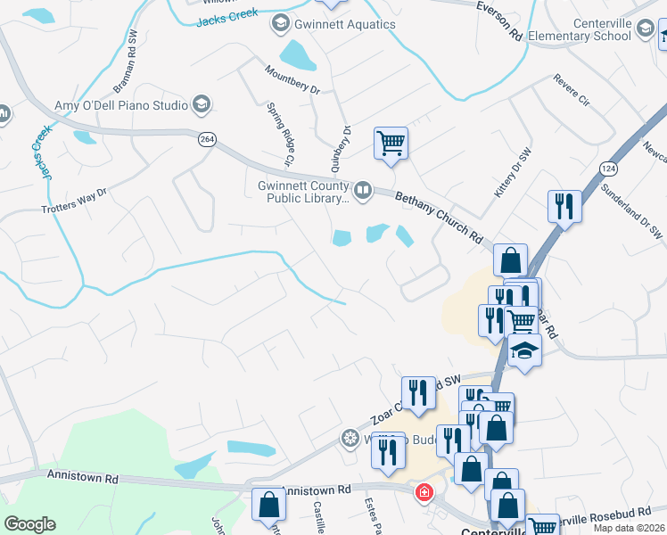 map of restaurants, bars, coffee shops, grocery stores, and more near 3106 Arden Way Southwest in Snellville
