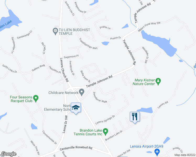 map of restaurants, bars, coffee shops, grocery stores, and more near 4020 Bella View Lane in Snellville