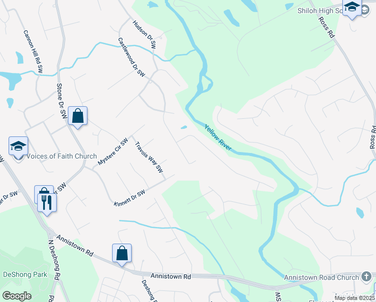 map of restaurants, bars, coffee shops, grocery stores, and more near 4968 Castlewood Drive Southwest in Lilburn