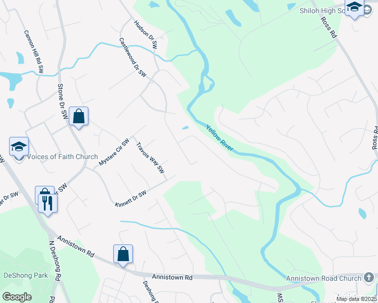 map of restaurants, bars, coffee shops, grocery stores, and more near 4968 Castlewood Drive Southwest in Lilburn