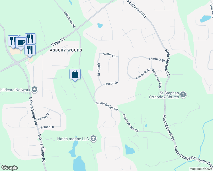 map of restaurants, bars, coffee shops, grocery stores, and more near 190 Austin Drive in Douglasville