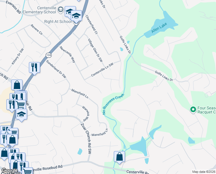 map of restaurants, bars, coffee shops, grocery stores, and more near 3413 Centerset Court Southwest in Snellville