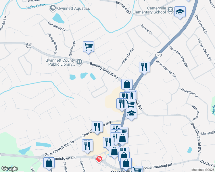 map of restaurants, bars, coffee shops, grocery stores, and more near 3188 Kessock Ridge Trail Southwest in Snellville