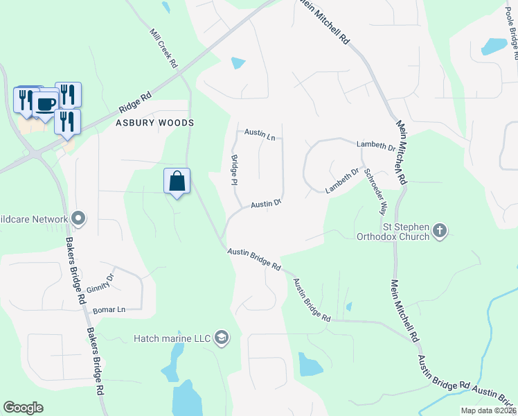 map of restaurants, bars, coffee shops, grocery stores, and more near 210 Austin Drive in Douglasville