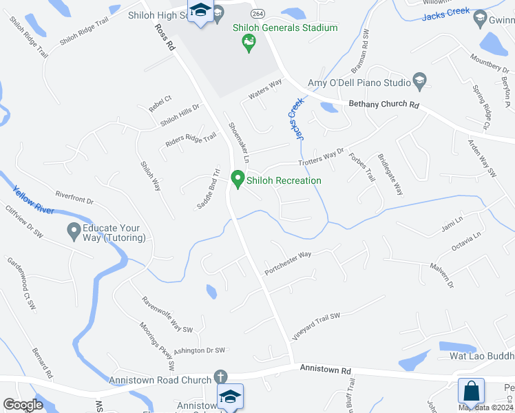 map of restaurants, bars, coffee shops, grocery stores, and more near 2851 Calumet Farm Lane in Snellville