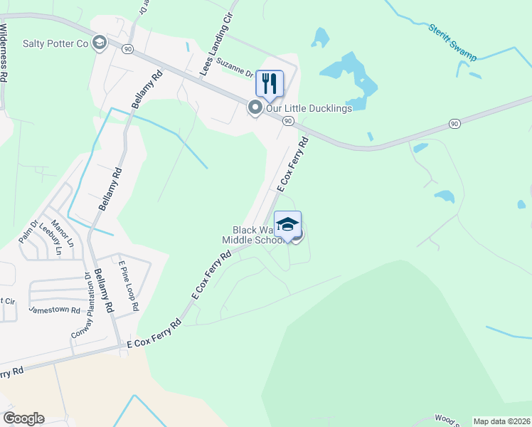 map of restaurants, bars, coffee shops, grocery stores, and more near 340 Angler Court in Conway