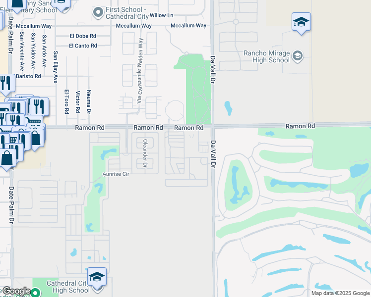 map of restaurants, bars, coffee shops, grocery stores, and more near 69801 Ramon Road in Cathedral City