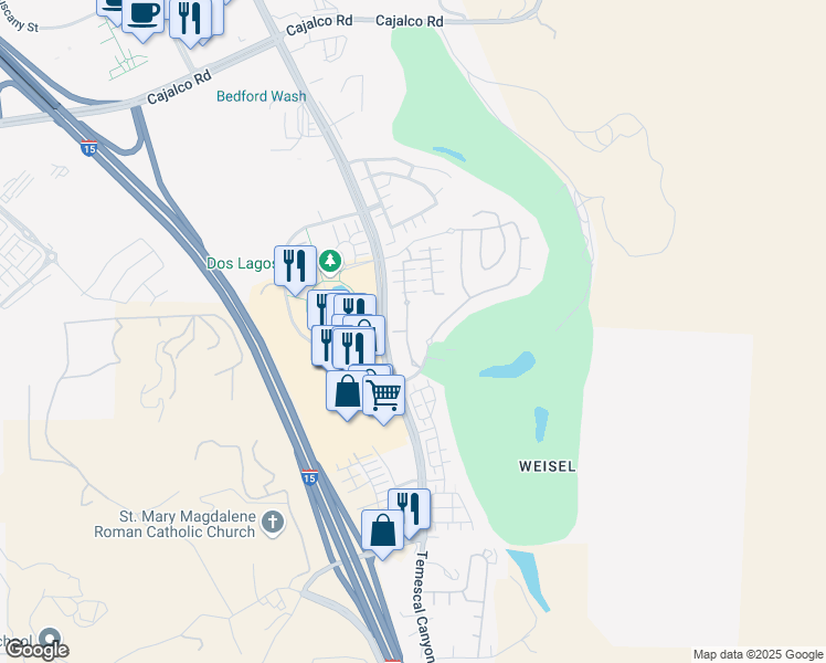 map of restaurants, bars, coffee shops, grocery stores, and more near 4436 Owens Street in Corona