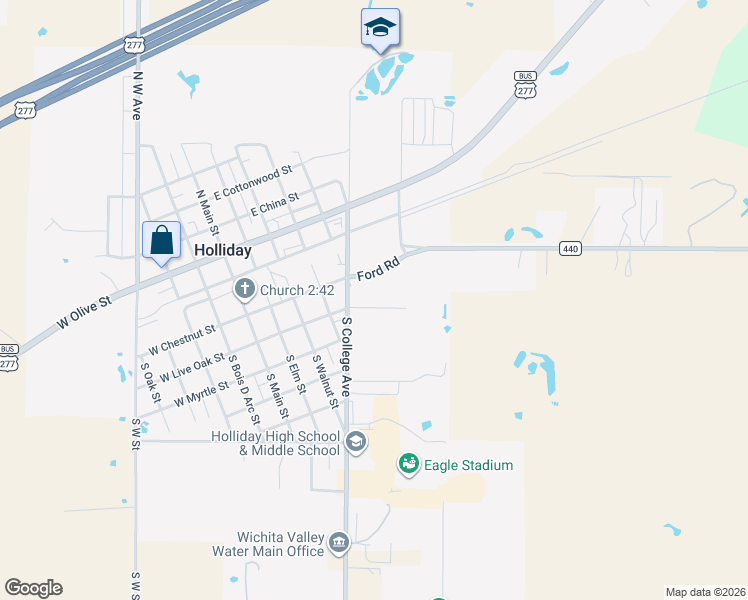map of restaurants, bars, coffee shops, grocery stores, and more near 209 South College Avenue in Holliday