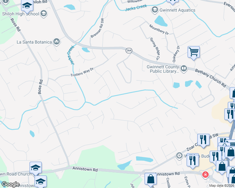 map of restaurants, bars, coffee shops, grocery stores, and more near 4020 Bridlegate Way in Snellville