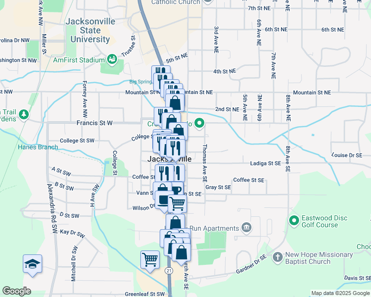 map of restaurants, bars, coffee shops, grocery stores, and more near 200 Clinton Street Southeast in Jacksonville
