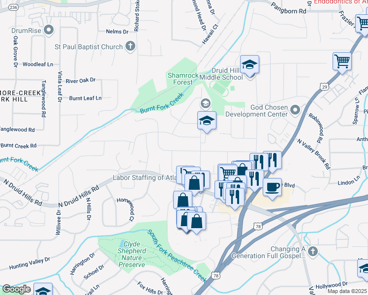 map of restaurants, bars, coffee shops, grocery stores, and more near 2714 Laurel Ridge Drive in Decatur