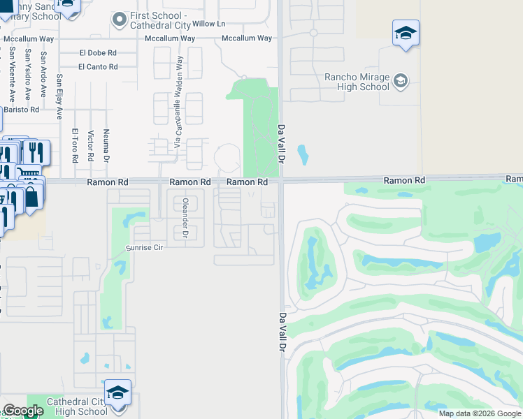 map of restaurants, bars, coffee shops, grocery stores, and more near 32123 Da Vall Dr in Cathedral City
