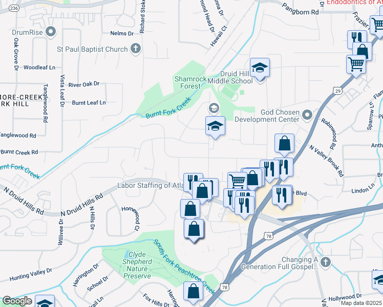 map of restaurants, bars, coffee shops, grocery stores, and more near 2714 Laurel Ridge Drive in Decatur