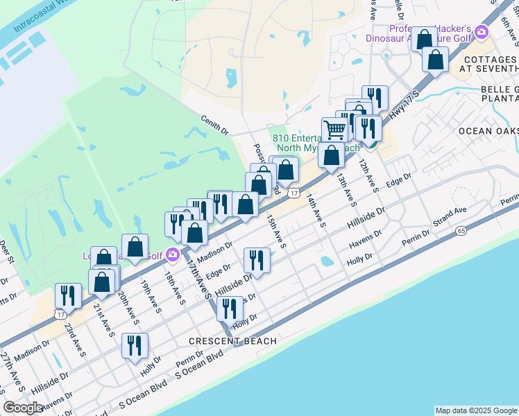 map of restaurants, bars, coffee shops, grocery stores, and more near 1520 Highway 17 South in North Myrtle Beach