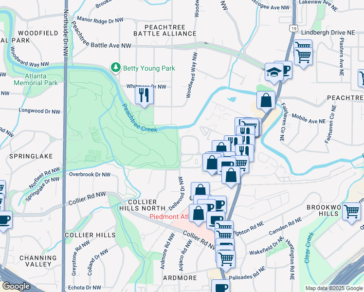 map of restaurants, bars, coffee shops, grocery stores, and more near 308 North Colonial Homes Circle Northwest in Atlanta