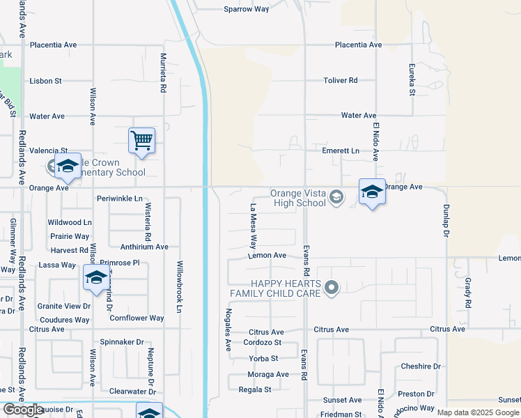 map of restaurants, bars, coffee shops, grocery stores, and more near 1092 Fortuna Street in Perris