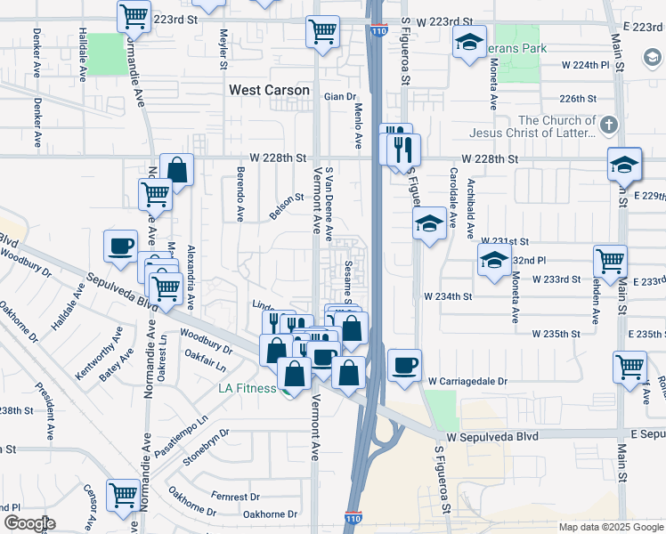 map of restaurants, bars, coffee shops, grocery stores, and more near 23232 Vermont Avenue in Torrance