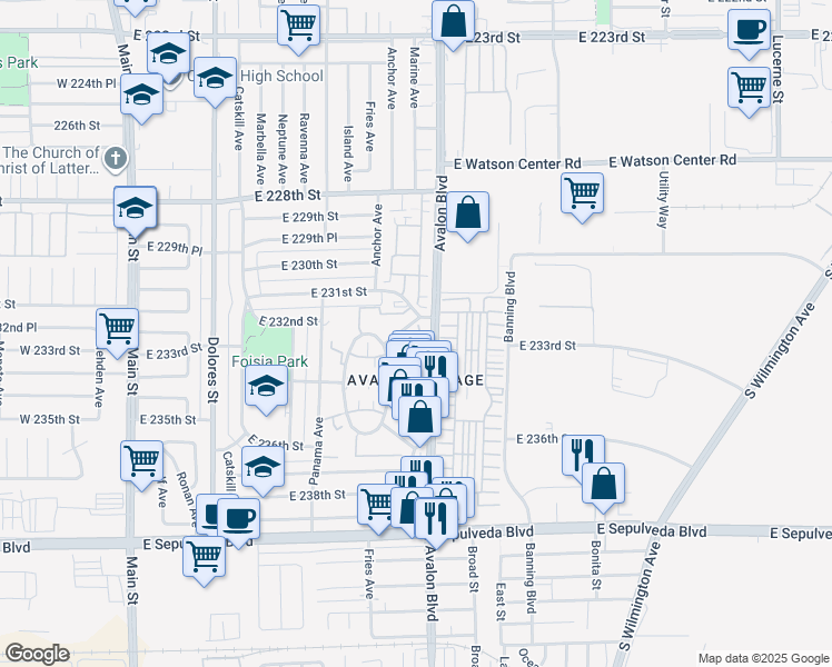 map of restaurants, bars, coffee shops, grocery stores, and more near 23138 Colony Park Drive in Carson