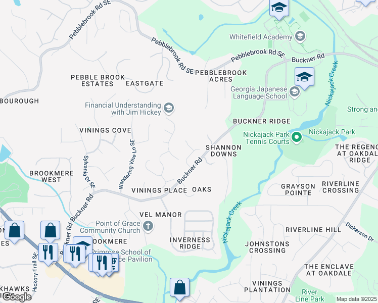 map of restaurants, bars, coffee shops, grocery stores, and more near 5700 Kilrush Court in Mableton